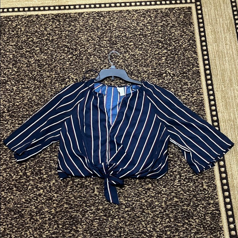 Blue Striped Button-Down Top | Soft Stretch | Casual Chic